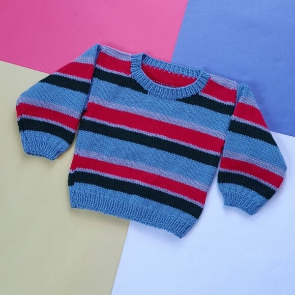 Vintage Kids Handmade Knitted Fisherman Crewneck Sweater - Picture 1 of 6
